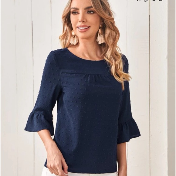 SHEIN Tops - Navy Swiss Dot Blouse NWOT